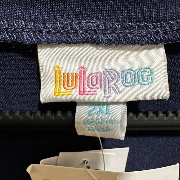 Lularoe AVA Womens Size 2XL Navy Blue V-neck Mutton Long Sleeve Dress NWT - Picture 6 of 10